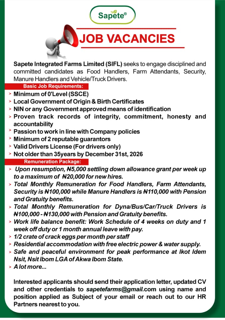 Food Handlers, Farm Attendants, Security Personnel, Manure Handlers &amp; Vehicle/Truck Drivers